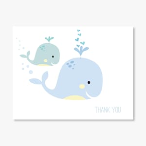 Mama and Baby Whale Shower Thank You Notes/Set of 10 Notes