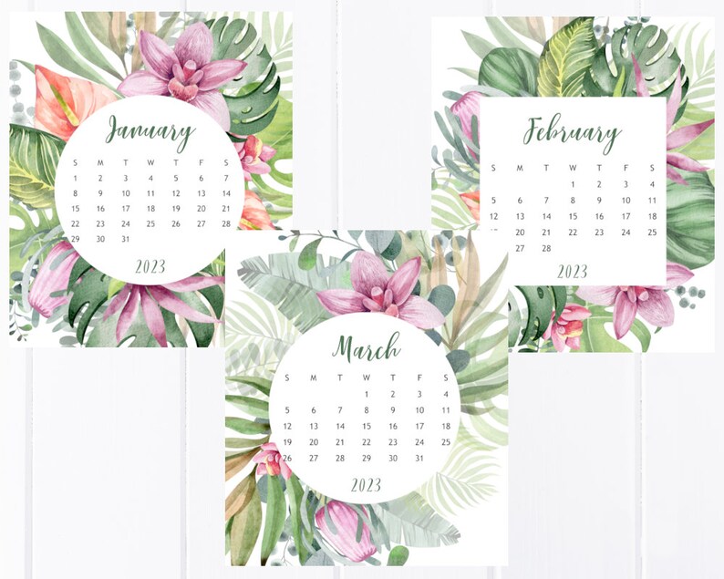 2023 Watercolor Tropical Floral Desk Calendar/small Calendar - Etsy Canada
