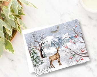 Deer in Snowy Woods Note Card/Set of 10 Notes