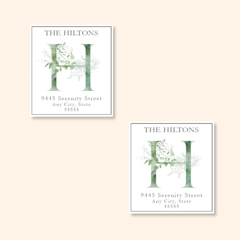 Watercolor Greenery Monogram Return Address Labels image 1