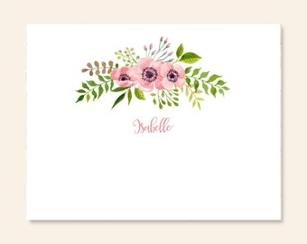 Personalized Folded Notes with Pink Floral Accent/Set of 10 Notes