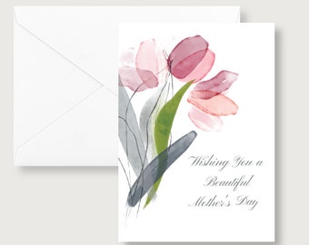 Pink Tulip Line Art Mother's Day Card/Birthday Card/Spring Birthday