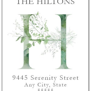 Watercolor Greenery Monogram Return Address Labels image 2