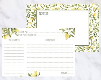 Lemon Cluster Recipe Cards/2 Sided/Lemon Theme/Shower Gifts/18