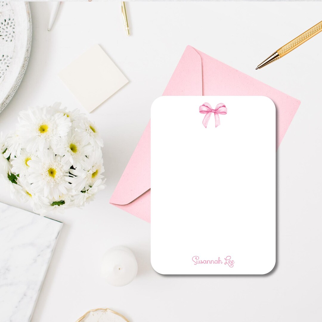 Notes Pink Ribbon Pink Bow Mini Notecards/set of 12 Notes - Etsy