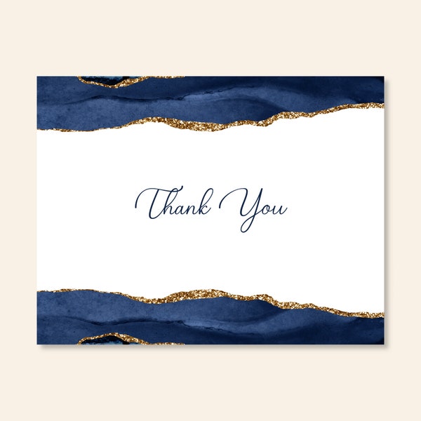 Blue and Gold Agate Look Personalized Note Cards/Set of 10 Notes