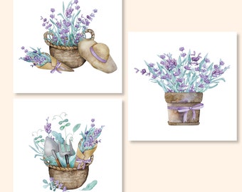 Lavender Floral Garden Theme Watercolor Gift Enclosure Cards/Set of 6