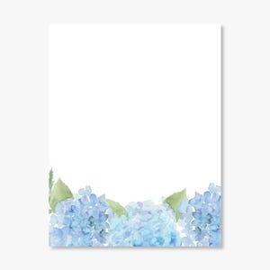 Blue Hydrangea Watercolor Border Note Pad//50 Sheets