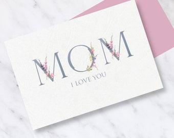 Floral Mother's Day Card/MOM/Floral Card/Floral Letters MOM