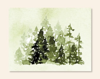 Pine Forest Water Color Note Cards/Nature/Piney Woods