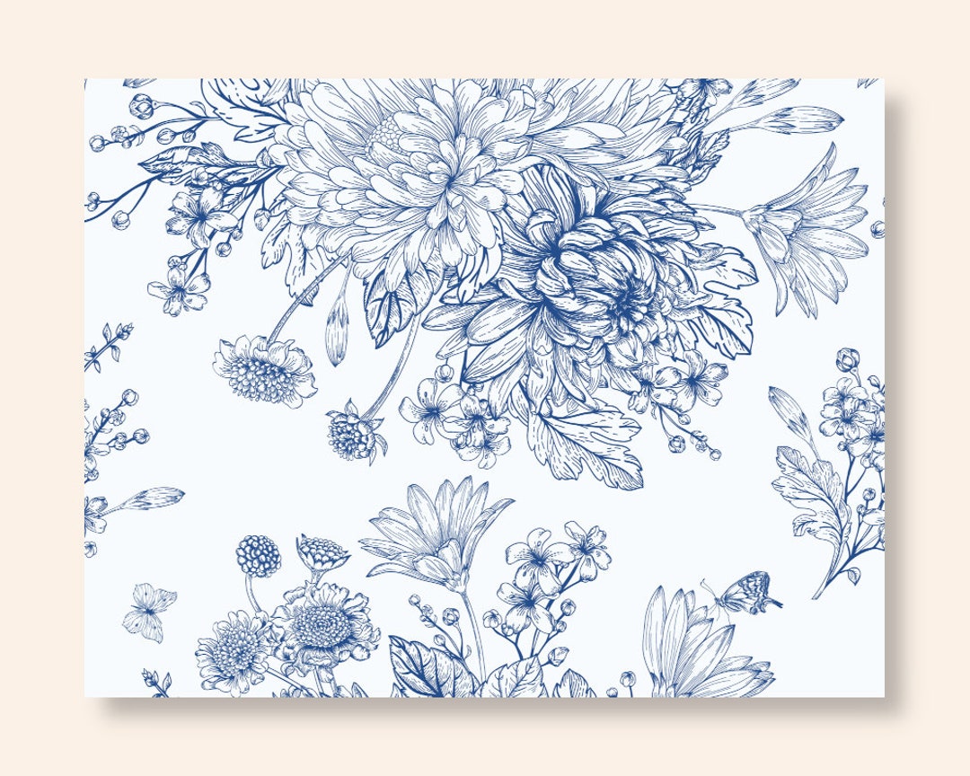 Blue Floral Line Art Note Cards Notes for Summer Ten to a - Etsy