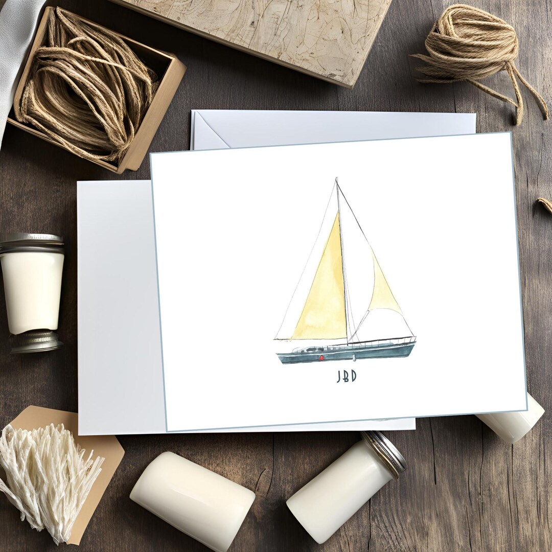 Personalized Watercolor Sailboat Note Cards, 10 Notes to a Set - Etsy