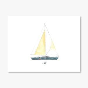Personalized Watercolor Sailboat Note Cards, 10 Notes to a Set