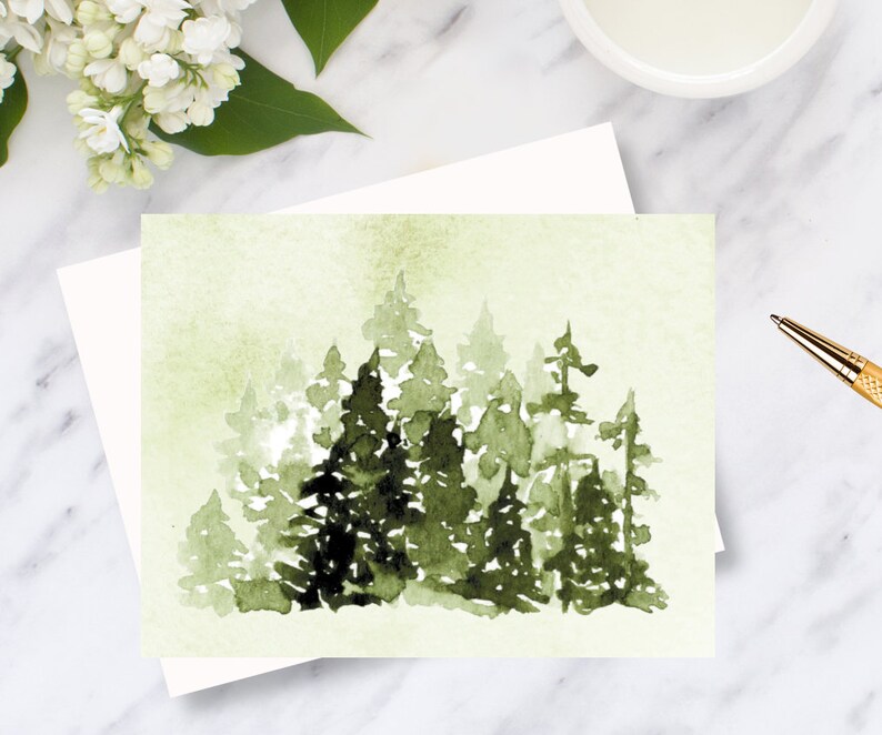 Pine Forest Water Color Note Cards