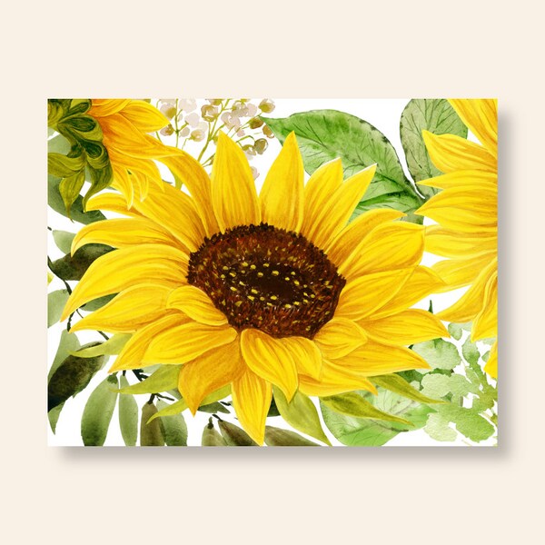 Bold Sunflower Note Cards, Sunflower Head, Set of 10 Notes