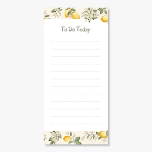May include: A white to-do list notepad with a lemon and blossom border. The notepad has the text "To Do Today" at the top.