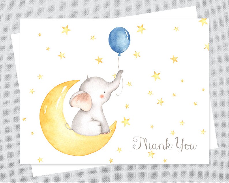 Elephant on Moon Baby Shower Thank You Notes/elephant Note Etsy