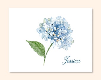 Blue Hydrangea Personalized Note Cards/Blue Floral Notes/Set of 10 Notes