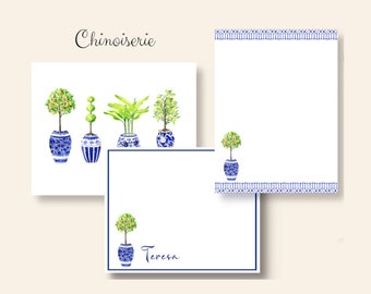 Blue Chinoiserie Ginger Jar Topiary Stationery Set