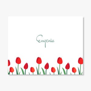 Red Tulip Border Note Cards, Tulip Notes, Set of 10
