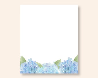 Blue Hydrangea Watercolor Border Note Pad//50 Sheets/Stocking Stuffer