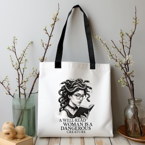 Medusa Reading Tote | A Well Read Woman is a Dangerous Creature | Feminist Bookish Gift for Women & Mythology Lovers