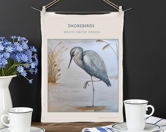 Shorebird Tea Towel - White Faced Heron - Australian made and exclusively designed   -  ONLY 1 LEFT!