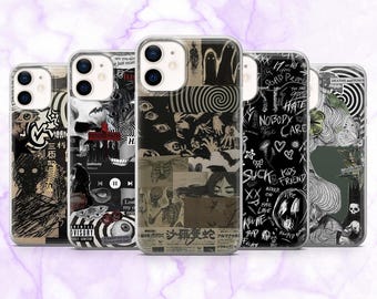Funda de teléfono grunge con diseño gótico emotivo para iPhone 16, 15, 14, 13, 12 y 11, Samsung S25, S24, S23 y A16, Pixel 9A, 9Pro, 8A y 7A.