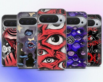 Horror Eyes Telefonskal Gore Scary Gothic för Google Pixel 10, 10Pro XL, 9A, 9, 9Pro, 8, 7, 6, Samsung S25, S24, A16 iPhone 17, 16, 15