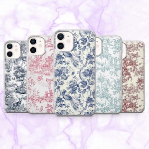 Toile Phone Case French Art Floral Vintage Cover for iPhone 16, 15, 14, 13, 12, 11 | Samsung S25, S24, S23, A16 | Pixel 9A, 9Pro, 8A