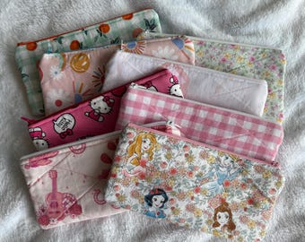 Quilted Pencil Case Pouch: Handmade Cotton Zipper Bag