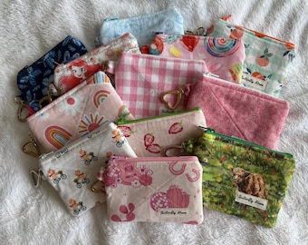 Quilted Mini Clutch Keychain: Handmade Cotton Zipper Pouch