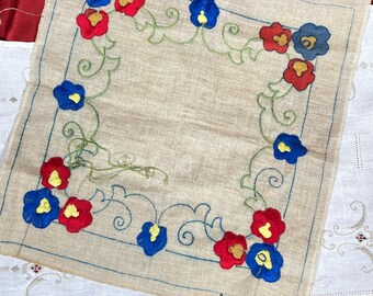 Paris Vintage French Embroidery on Linen ready to be stitched as a Pillow