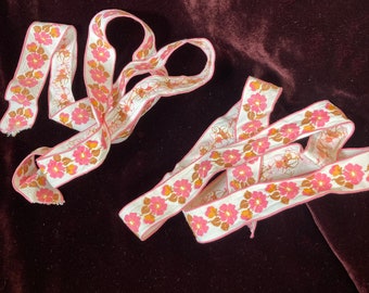 2 (two) pieces Antique French VIntage Ribbon Millinery White, Pink, Brown