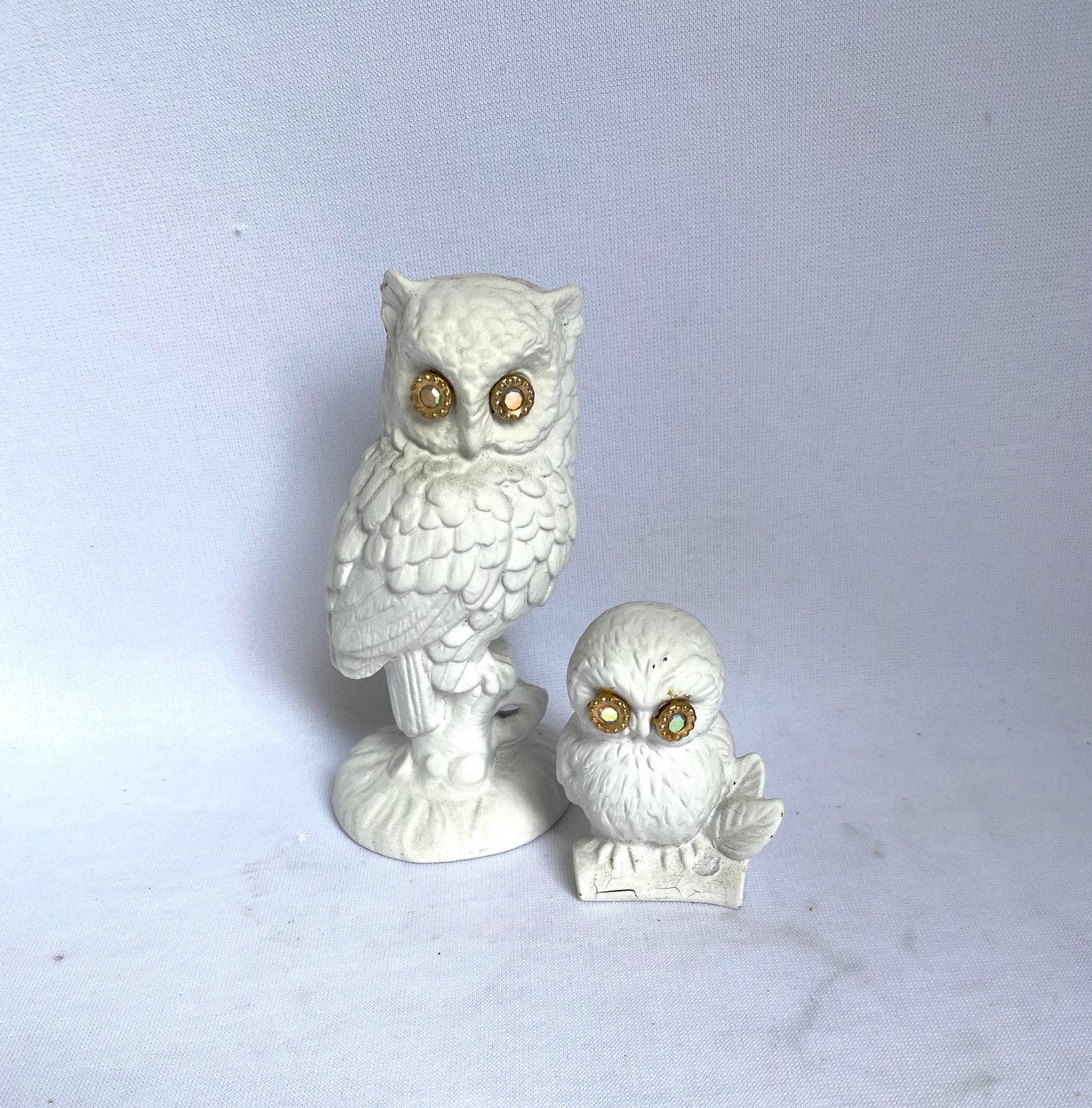 WHITE OWL FIGURINE Duo/upcycled Figurines - Etsy