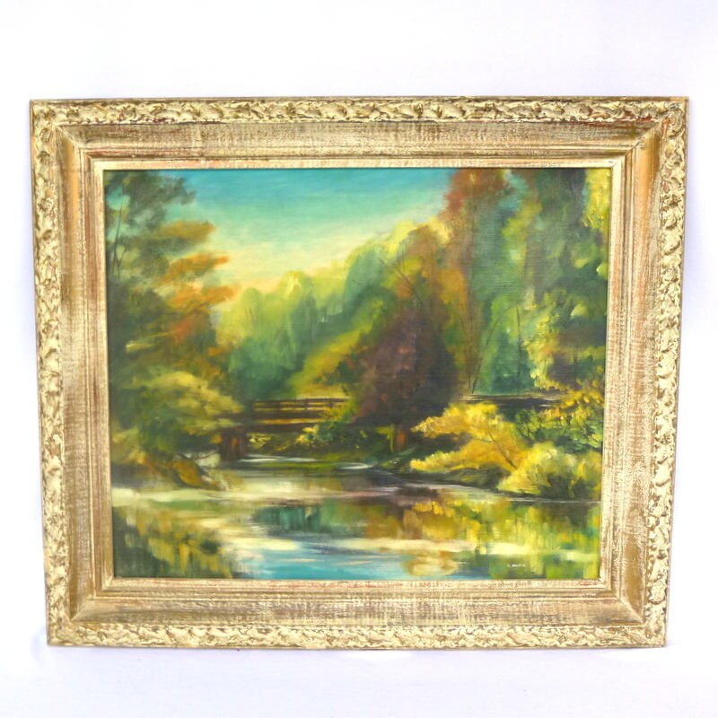 VINTAGE Aqua/ Green LANDSCAPE PAINTING  Etsy