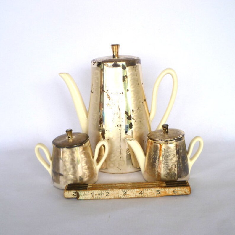 SHABBY SILVERED TEAPOT Set/ Vintage German Mid Century Teapot Etsy