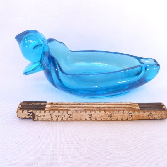 BLUE GLASS DUCK Ashtray Etsy