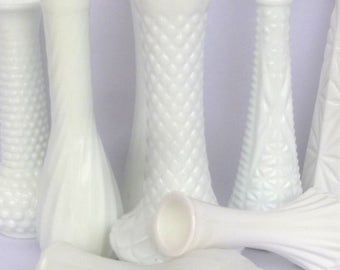 8 Vintage MILKGLASS VASES/ Instant Collection Bud Vases