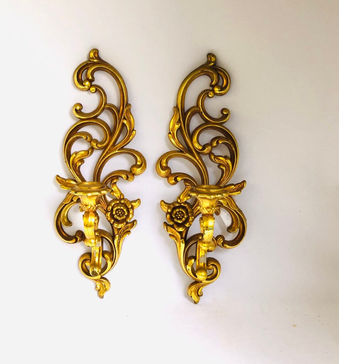 Vintage Gold WALL CANDLE HOLDERS Etsy