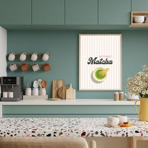 minimalistic matcha wall art | cute kitchen print | coffee bar decor | kitchen decor | tea poster | matcha lover gift | digital art print |