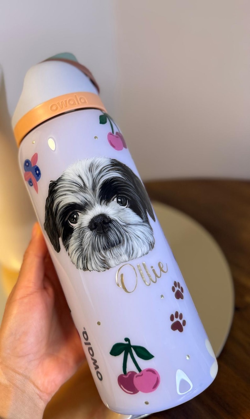 Custom Hand Painted Pet Portrait Owala Water Bottle – Personalized Dog & Cat Gift image 9