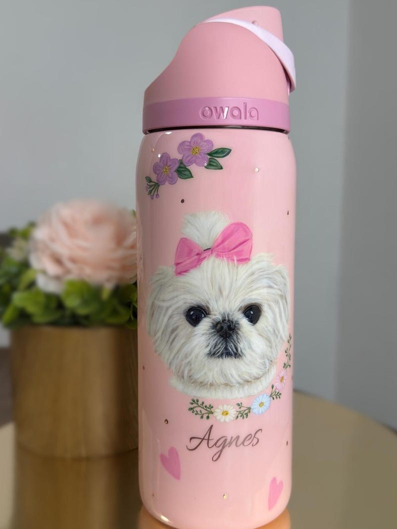 Custom Owala Water Bottle Pet Portrait from Photo, Hand Painted Dog or Cat Bottle, Personalized Pet Gift, Memorial Pet Gift afbeelding 2