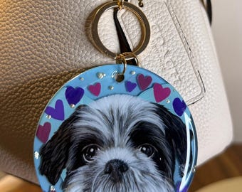 Hand Painted Pet Portrait Keychain: Custom Dog or Cat Keepsake Gift | Personalized Pet Accesory