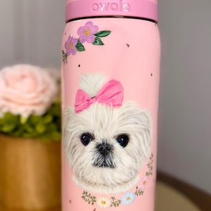 Custom Owala Water Bottle Pet Portrait from Photo, Hand Painted Dog or Cat Bottle, Personalized Pet Gift, Memorial Pet Gift afbeelding 1