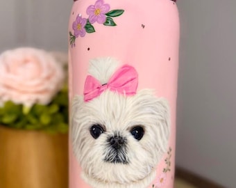 Custom Owala Water Bottle Pet Portrait from Photo, Hand Painted Dog or Cat Bottle, Personalized Pet Gift, Memorial Pet Gift
