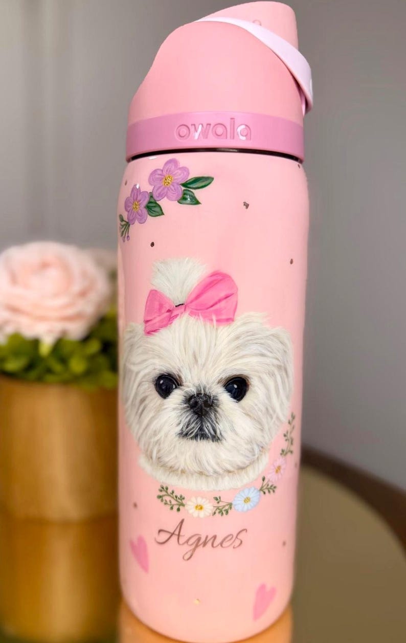 Custom Owala Water Bottle Pet Portrait from Photo, Hand Painted Dog or Cat Bottle, Personalized Pet Gift, Memorial Pet Gift afbeelding 1
