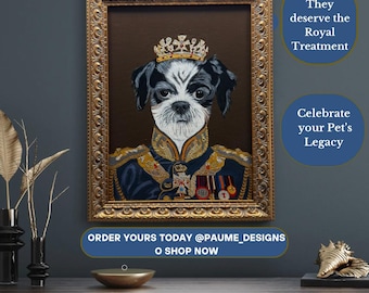 Custom Pet Portrait Canvas:  Hand-Painted Royal Dog and Cat Art for Home Decor & Gift