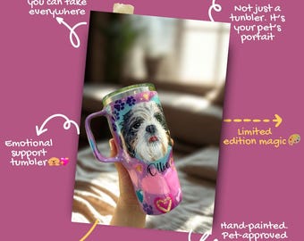 Custom Pet Portrait Tumbler: Hand-Painted Dog or Cat Stainless Steel Drinkware