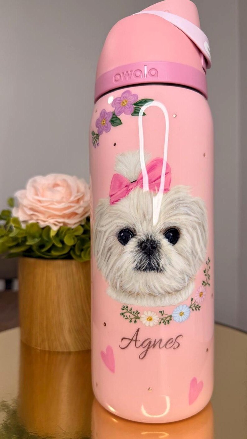 Custom Hand Painted Pet Portrait Owala Water Bottle – Personalized Dog & Cat Gift image 6
